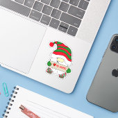 Gnome With Green and White Hat Christmas Sticker (Laptop met iPhone)