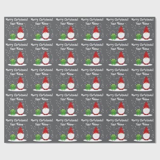Gnome with green frog cartoon funny Christmas Cadeaupapier (Vlak)