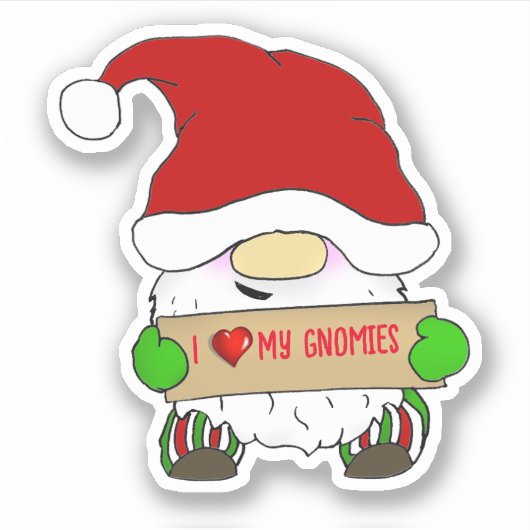 Gnome With Santa Hat Christmas Sticker (Voorkant)