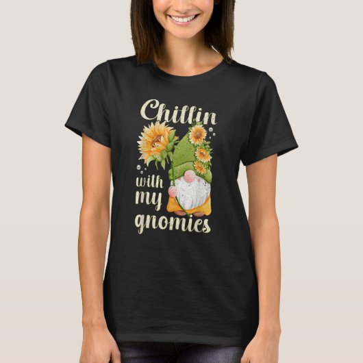 Gnome with sunflower spring motif with garden gno t-shirt (Voorkant)