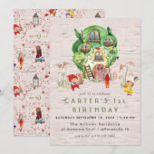 Gnome Woodland Theme Party Invitation Kaart (Voorkant / Achterkant)