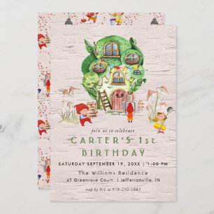 Gnome Woodland Theme Party Invitation Kaart