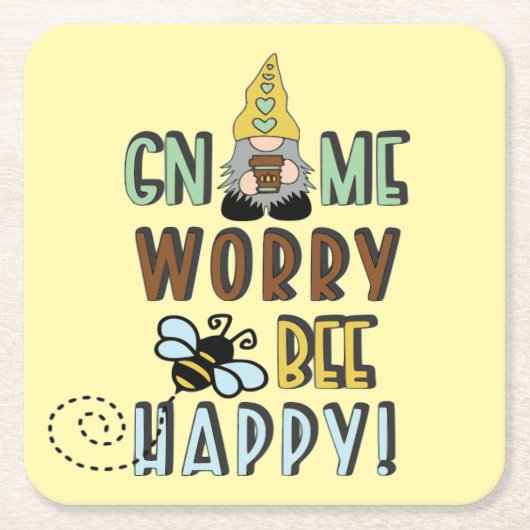 Gnome Worry Be Happy! Kartonnen Onderzetters (Voorkant)