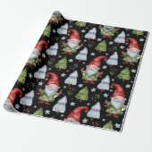 Gnome Wrapping Paper Black Waterverf Cadeaupapier (Uitgerold)