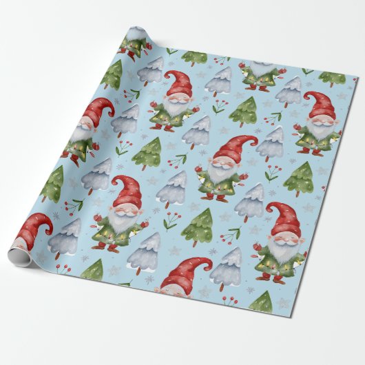 Gnome Wrapping Papier Lichtblauwe Waterverf (Uitgerold)