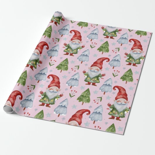 Gnome Wrapping Papier Lichtroze Waterverf (Uitgerold)