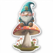 Gnome zit bovenop paddenstoel Sticker (Voorkant)