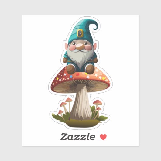 Gnome zit bovenop paddenstoel Sticker (Vel)