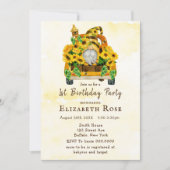 Gnome Zonnebloemen 1St. Birthday Party nodigt uit (Voorkant)