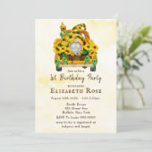 Gnome Zonnebloemen 1St. Birthday Party nodigt uit (Staand voorkant)