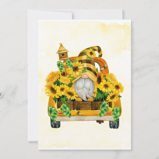 Gnome Zonnebloemen 1St. Birthday Party nodigt uit (Achterkant)