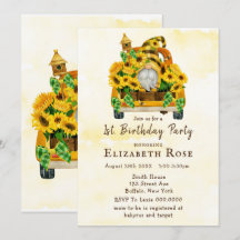 Gnome Zonnebloemen 1St. Birthday Party nodigt uit