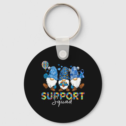 Gnomen Autism Awareness Support Squad Blue Ribbon Sleutelhanger (Voorkant)