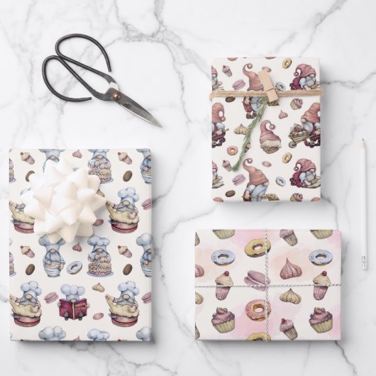Gnomen Baking Cupcakes Donuts Trendy Woodland Inpakpapier Vel (Voorkant)