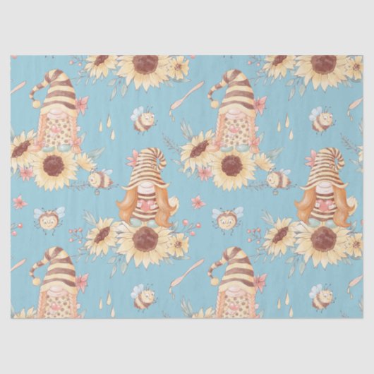 Gnomen, bijen en zonnebloemen tissuepapier (Voorkant)