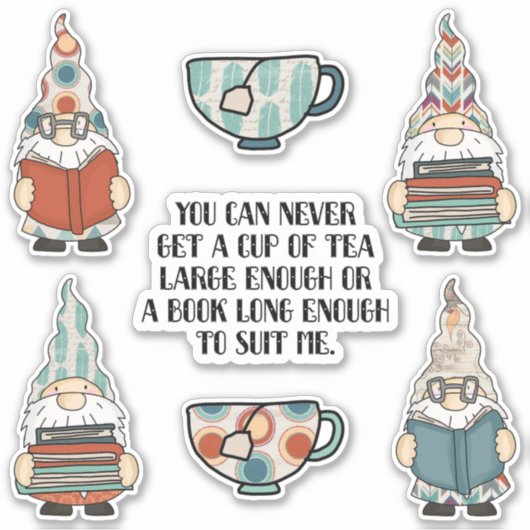 Gnomen, boeken en thee sticker (Voorkant)
