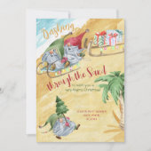 Gnomen die door het zand-strand kerstfeest springe feestdagenkaart (Voorkant)