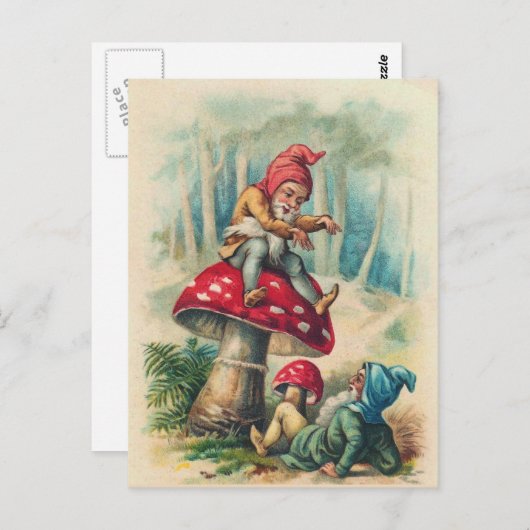 "Gnomen die op een Briefkaart van Toadstool spelen (Voorkant / Achterkant)