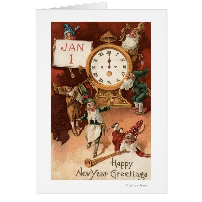 Gnomen die rond een klok parkeren (Voorkant)