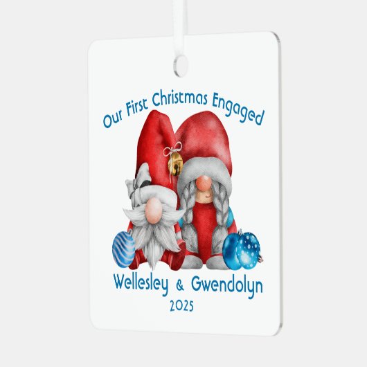 Gnomen eerste kerst verloofd metalen ornament (Voorkant links)