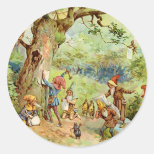 Gnomen, Elves en Fairies in het Magische Bosbos Ronde Sticker