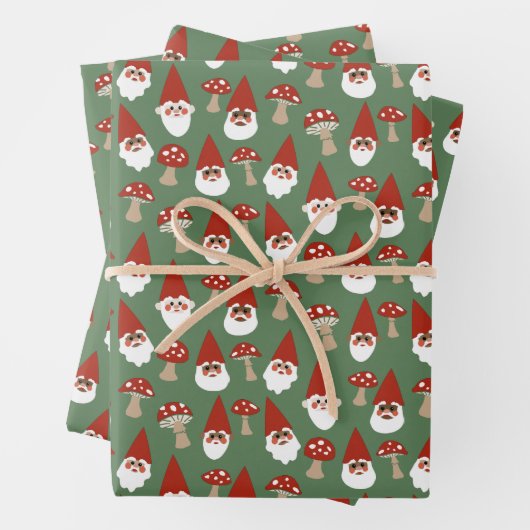 Gnomen en champignons Green Gift Wrap Set Inpakpapier Vel (In situ)