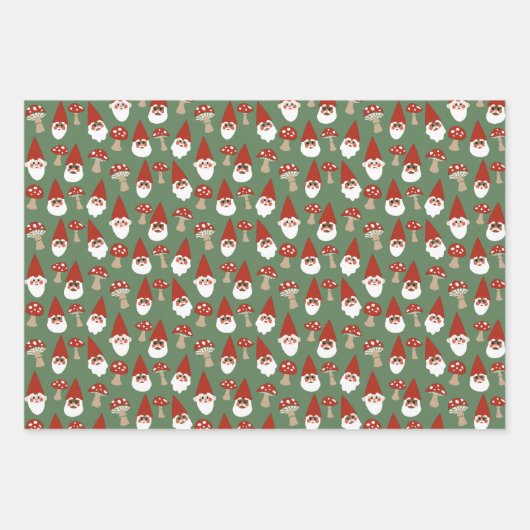 Gnomen en champignons Green Gift Wrap Set Inpakpapier Vel (Voorkant)