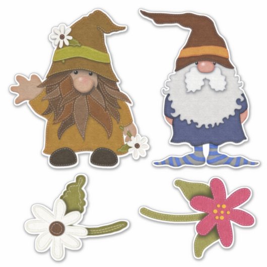 Gnomen en Flowers Large Sticker (Voorkant)
