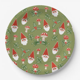 Gnomen en paddenstoelen op Green Woodland Holiday Papieren Bordje