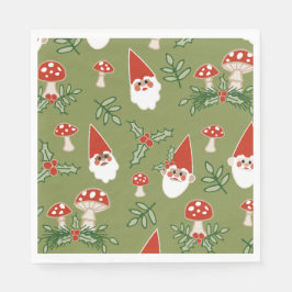 Gnomen en paddenstoelen op Green Woodland Holiday Servet