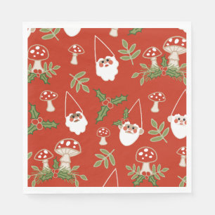 Gnomen en paddenstoelen op Red Woodland Holiday Servet