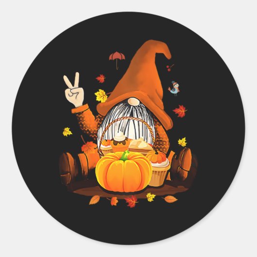 Gnomen Herfst herfst Halloween Thanksgiving Ronde Sticker (Voorkant)