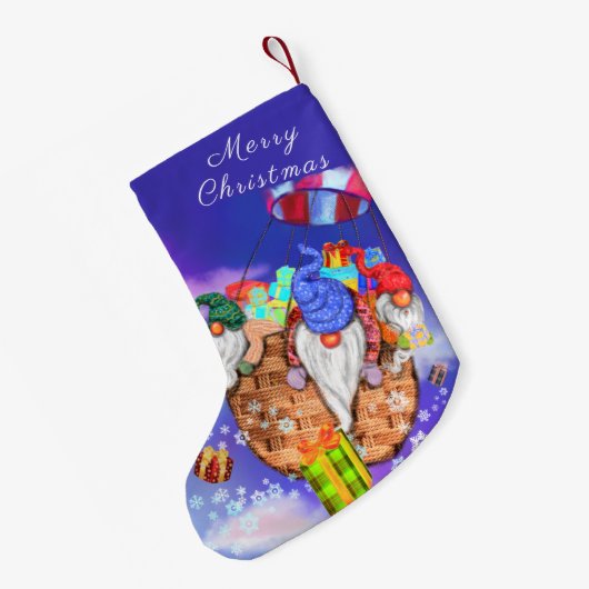 Gnomen in ballon geeft cadeaus Kerstmis kous Kleine Kerstsok (Achterkant (Hangend))