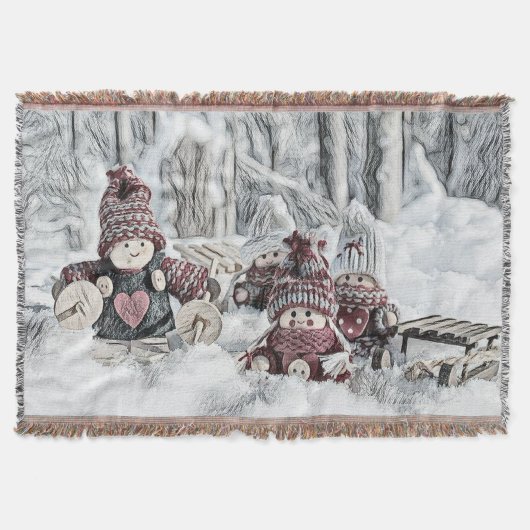 Gnomen in de sneeuw waterverf schilderij deken (Voorkant)