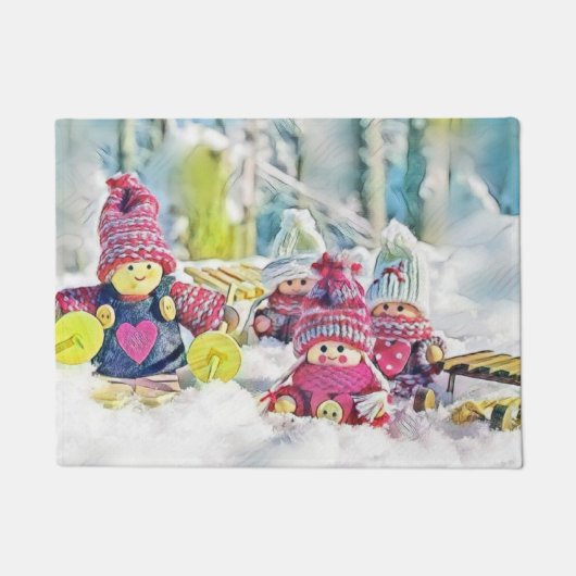 Gnomen in de sneeuw waterverf schilderij deurmat (Voorkant)