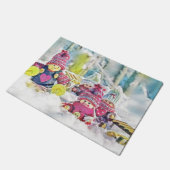 Gnomen in de sneeuw waterverf schilderij deurmat (Schuin)