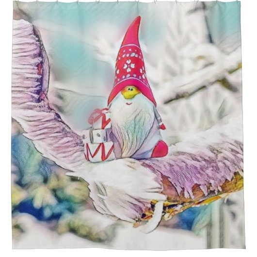 Gnomen in de sneeuw waterverf schilderij douchegordijn (Voorkant)