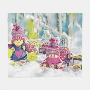 Gnomen in de sneeuw waterverf schilderij  fleece deken
