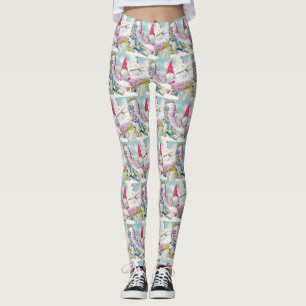 Gnomen in de sneeuw waterverf schilderij leggings