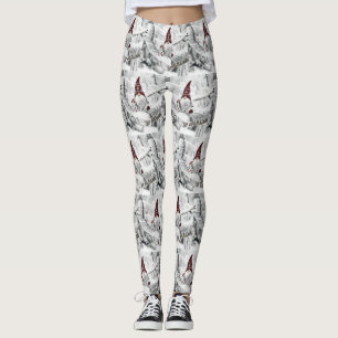 Gnomen in de sneeuw waterverf schilderij leggings