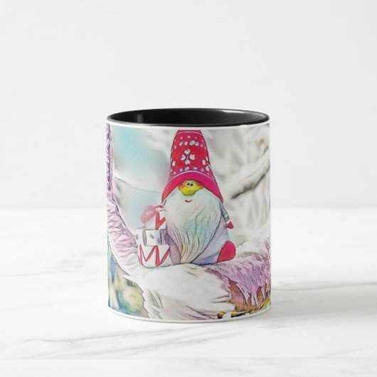 Gnomen in de sneeuw waterverf schilderij mok (Midden)