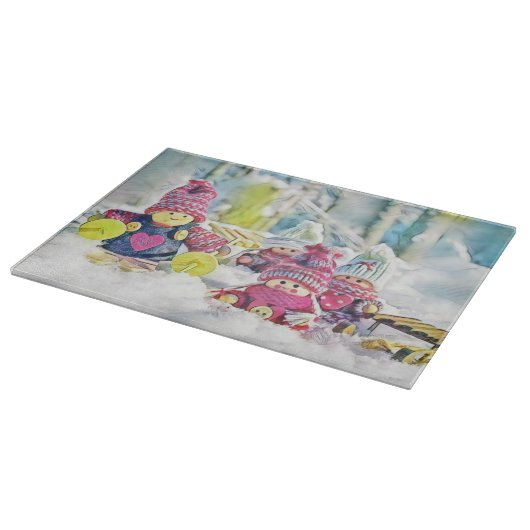 Gnomen in de sneeuw waterverf schilderij  snijplank (Hoek)