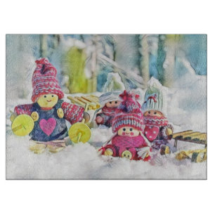 Gnomen in de sneeuw waterverf schilderij  snijplank