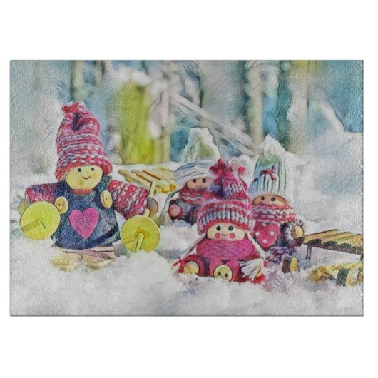 Gnomen in de sneeuw waterverf schilderij  snijplank (Voorkant)