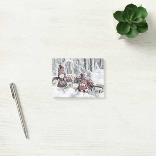 Gnomen in een winternotitie post-it® notes (Kantoor)