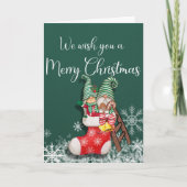 Gnomen in het kerstWenskaart van Stocking Feestdagen Kaart (Voorkant)