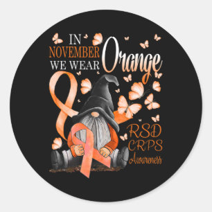 Gnomen In November We Draag Oranje CRPS Bewustzijn Ronde Sticker