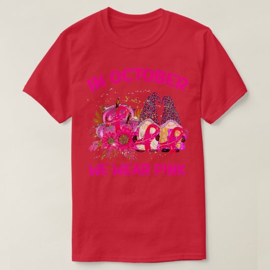 Gnomen In oktober Draag we roze borstkanker T-shirt (Design voorkant)