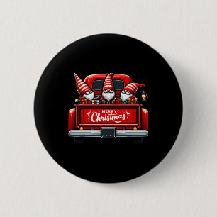 Gnomen in rode vrachtwagen Vrolijke Kerstmis pyjam Ronde Button 5,7 Cm