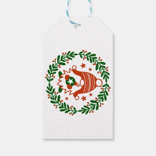 Gnomen krans en huizen - Kerst cadeau label Cadeaulabel (Achterkant)